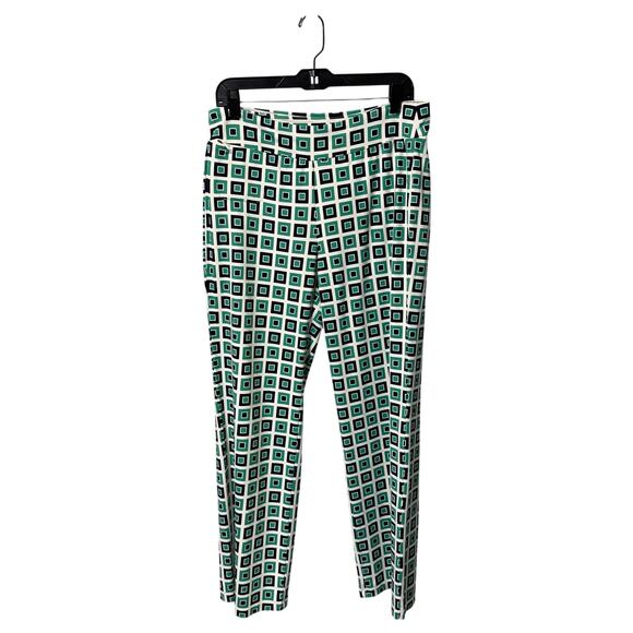 J. McLaughlin Green Black Art Deco High Rise Wide Leg Pants Womens Large - Picture 1 of 5